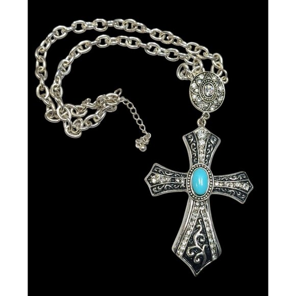 Southwestern Glam Rhinestone Cross Necklace - Picture 1 of 7
